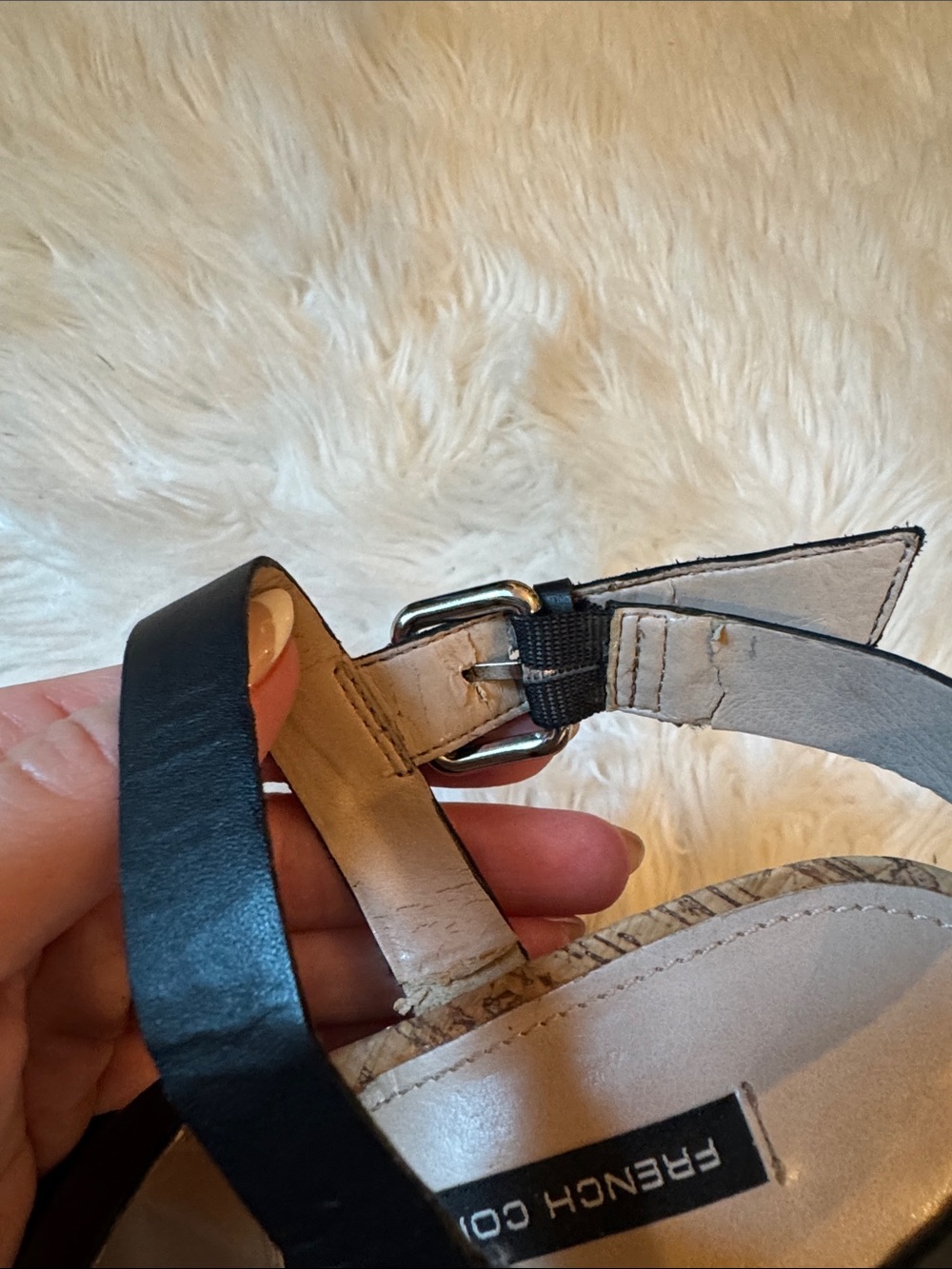 VGUC Size 8.5 French Connection Black Multi-Strap Dion Cork Wedge Sandals! - Picture 13 of 15